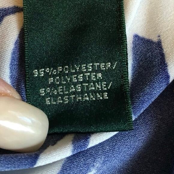 Ralph Lauren Dress Womens Sz 10 Floral Sheath Ruching Blue Slinky Stretch Wrap - Picture 10 of 11